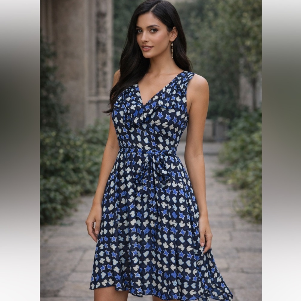 Anna sui ruffle blue bird heart printed mini dress size 10 $238 party formal